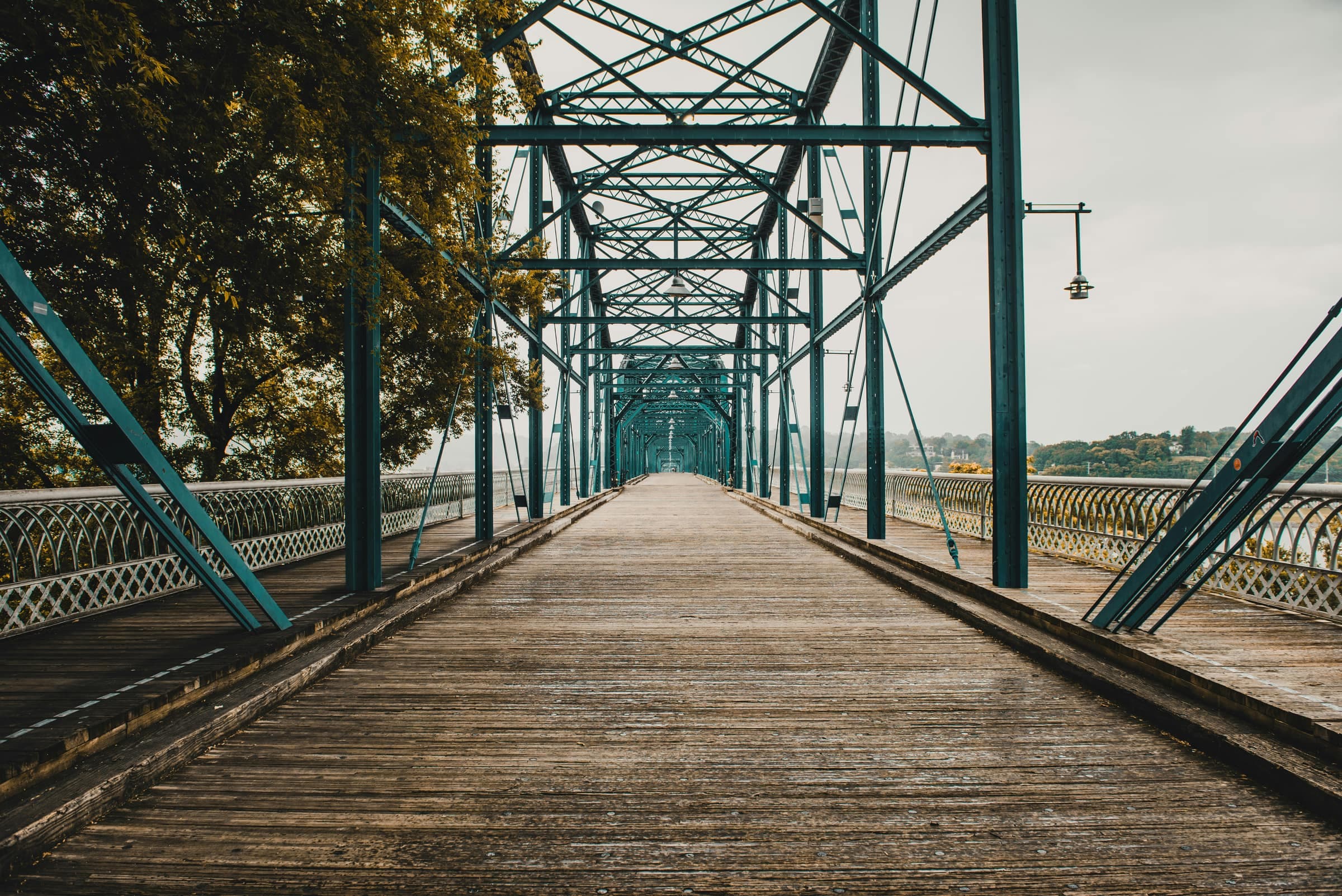 The Walnut Street Bridge in Chattanooga, TN — looking down the deck