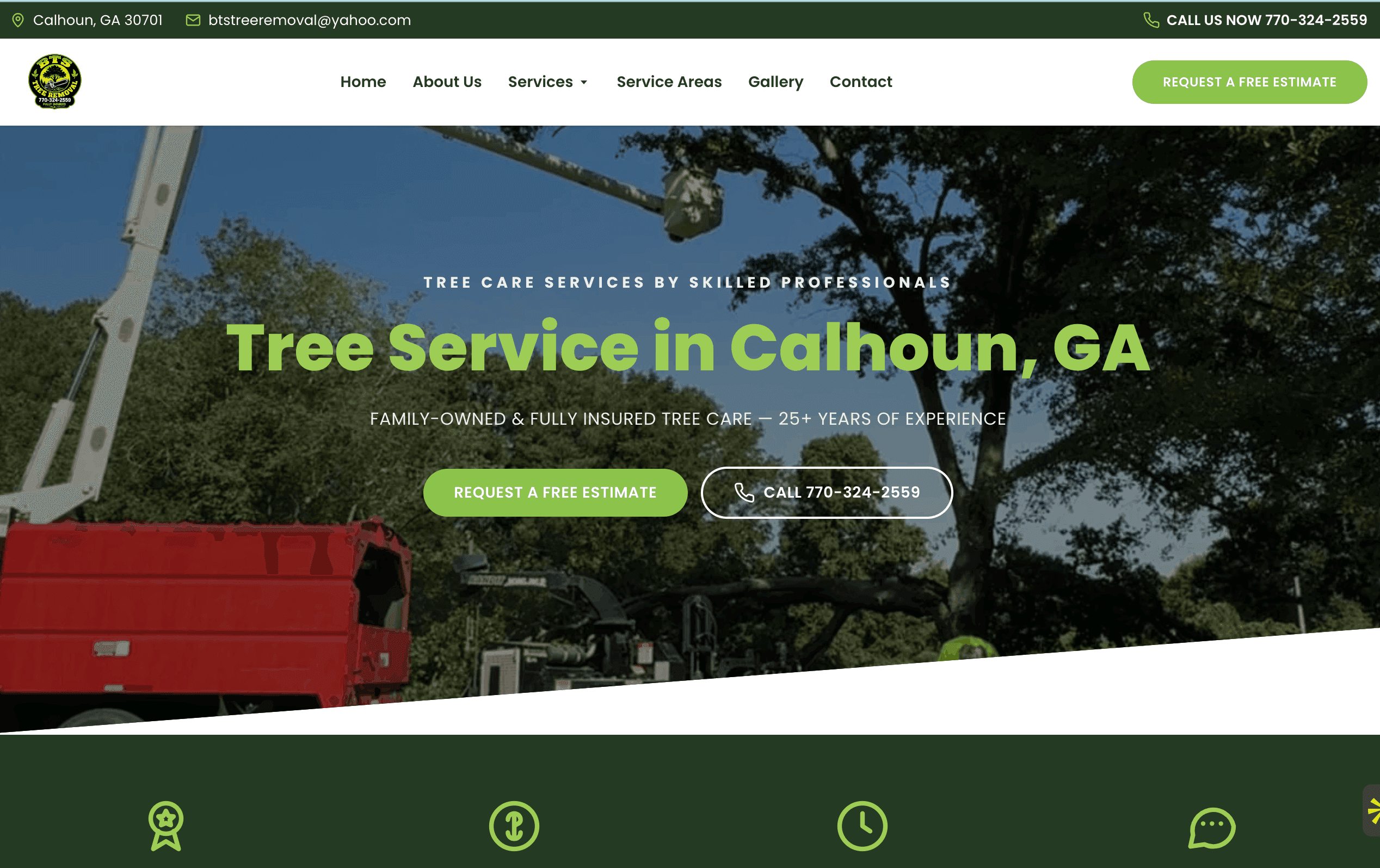 The BTS Tree Removal website built by Hoagland Software Solutions