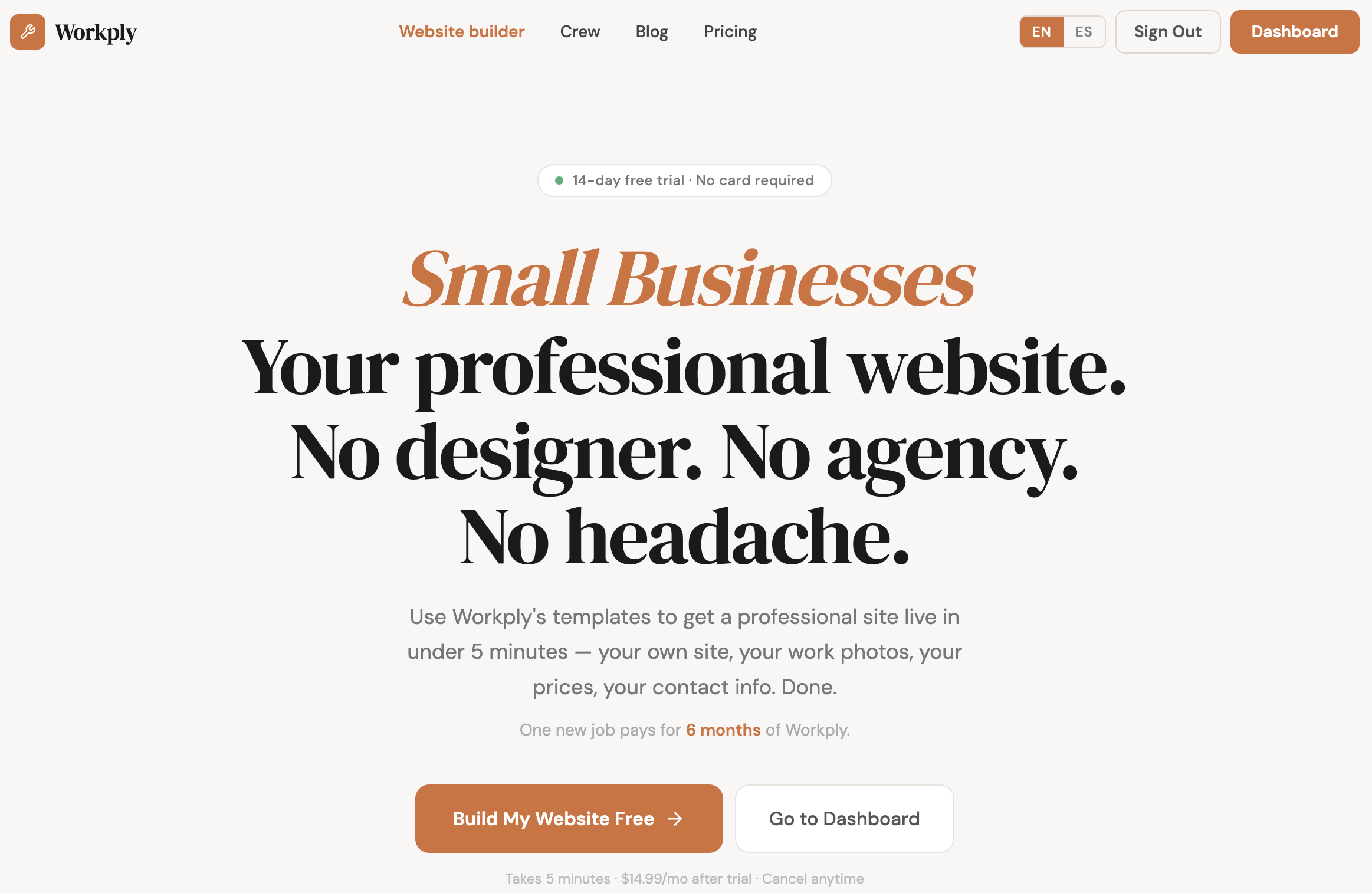 A professional online presence for tradesmen, in five minutes.